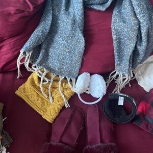 Set winter Blue and White Scarf with Fringe